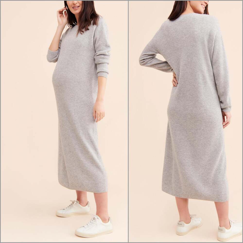 HATCH Maternity Waffle Dress in Light Gray size 0 (XS/S)